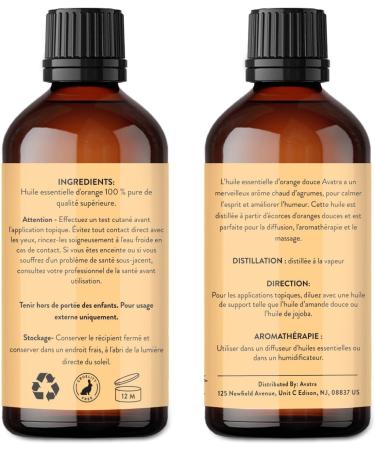 Avatra Orange Essential Oil for Diffuser & Aromatherapy | Natural Undiluted Premium Grade | 3.38 Fl Oz | Ideal for Cleaning DIY Soap & Candle Making - Buy Online on GoSupps.com