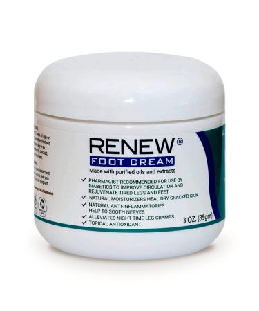Renew Foot Cream for Diabetics - Revitalize Dry, Cracked Feet & Help Promote Better Circulation, Paraben Free All Natural, Made with Purified Oils and Extracts