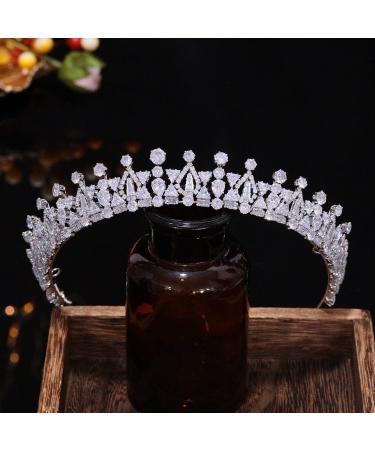 FASNAHOK CZ Wedding Bride Tiara Birthday Princess Crown Prom Party Headpiece Extended Version Hair Accessories Gift for Women Silver