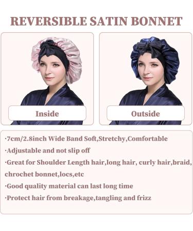 Welrog Satin Hair Hood for Women - Double-Sided Satin Bonnet for Nighttime Hair Protection - Royal Blue/Pink Hair Sleeping Cap - Buy Online on GoSupps.com