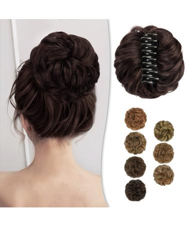 BARSDAR Claw Clip Messy Bun Hairpiece Clip in Hair Scrunchies Curly Synthetic Hair Bun Extensions for Women Ponytail Updo Hair Donut Chignon 2/33# Natural Black mix Chestnut Brown Evenly