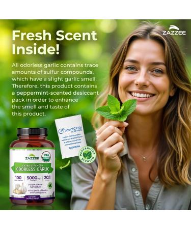 Zazzee USDA Organic Odorless Garlic 20:1 Extract 5000 mg Strength 100 Vegan Capsules 3+ Month Supply Standardized Concentrated 20X Extract 100% Vegetarian All-Natural Non-GMO Made in The USA - Buy Online on GoSupps.com