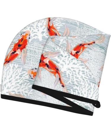 Super Absorbent Koi Fish Coral Velvet Microfiber Hair Towel Wrap for Women - Quick Dry Hair Cap for Long Curly & Thick Hair - Buy Online on GoSupps.com