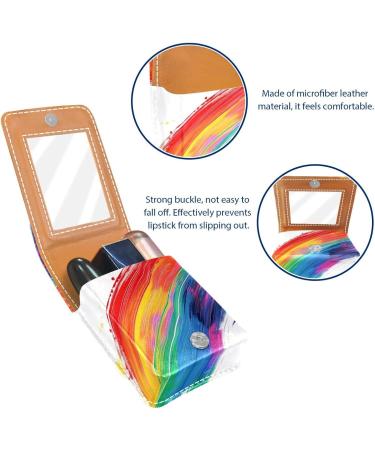 Travel Lipstick Organizer Case - Portable Makeup Bag with Mirror | Watercolor Lines Rainbow Design - Buy Online on GoSupps.com