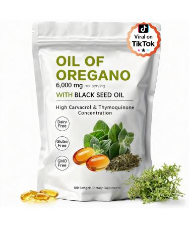 KITABIO Oregano Oil Softgels - Oil of Oregano with Black Seed Oil 6000mg | Oregano Oil 2-in-1 | Non-GMO - Gluten Free - 180 Count / 1 Bag(Z-1)