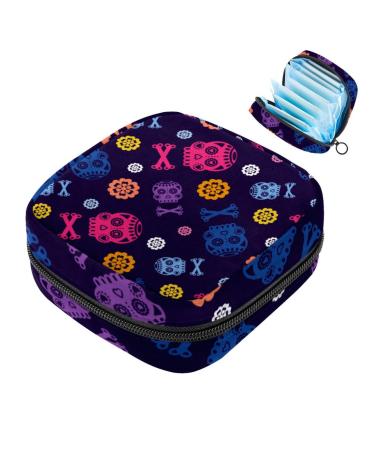 Portable women's binding bags menstrual cup bags feminine menstrual insert bag for teenage girls tampons for the first period colorful "Day of Dead" patterns multicolored 02
