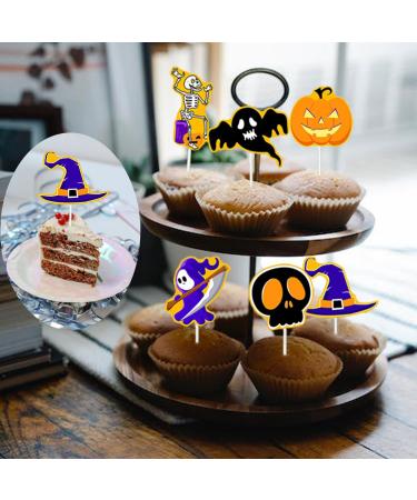 iUgeeo 24 pcs Halloween Cupcake Toppers Pumpkin Ghost Skeleton Witch Hat Grim Reaper Halloween Party Cake Topper Muffin Decoration Party Supply Orange&black - Buy Online on GoSupps.com