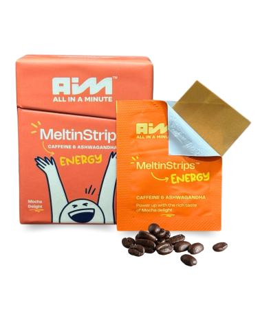MeltinStrips Caffeine Energy Strips with Ashwagandha & Vitamin B12 | Instant Energy & Focus Without Jitters & Crash | Travel & Pre-Workout Boost | Mocha Flavor - 30 Strips