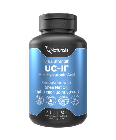 Naturalis UC-II 40 mg with Hyaluronic Acid and Shea Nut Oil | Enhanced Undenatured Type II Collagen for Better Joint Health Mobility & Flexibility | Gluten-Free & Non-GMO | 60 Softgels 60 Count (Pack of 1)