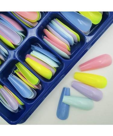 100pc Mixed Color Extra Long Coffin False Nails - Colored Acrylic Nail Tips for Women, Girls, Kids - 10 Sizes (Mixed Color A) - Buy Online on GoSupps.com
