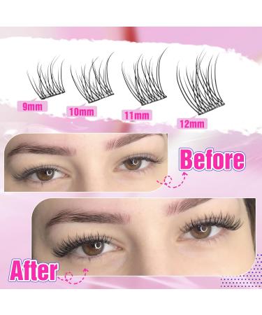 Self Adhesive Eyelash Clusters | Natural Glue-Free Lash Extensions - C Curl Wispy 9-12MM | Easy Lash Kit - Buy Online on GoSupps.com