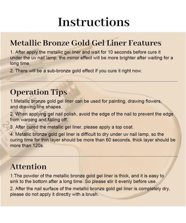 RARJSM Metallic Nail Art Gel Liner Bronze Gold Mirror Chrome 3D Effect 8ml Build in Thin Brush Metal Painting Drawing Striper Thin Brush Gel Polish Soak off UV LED Curing Requires for Home Salon Mirror Bronze Gold - Buy Online on GoSupps.com