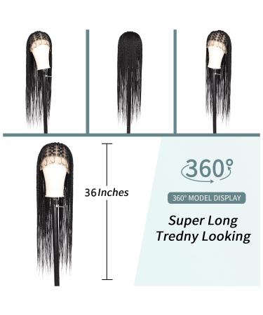 Fecihor Criss Cross Knotless Box Braided Wig 36 Full Double Lace Front with Baby Hair - Black Braids Hair Wig for Women - Buy Online on GoSupps.com
