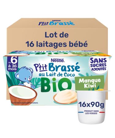 Nestl - P tit Brass BIO Mangue Kiwi au Lait de Coco - Alimentation B b 6 Mois et Plus - Dessert B b au Lait de Coco - Aternative V g tale - Sans Sucres ajout s - Produit en France - 4 x 90g 4x90g (Lot de 4)