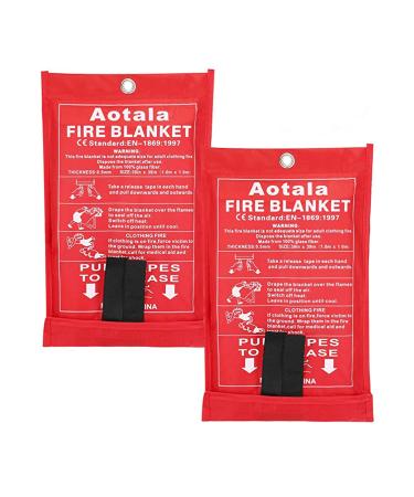 Aotala Fire Blanket Emergency Surival Fire Blankets Fiberglass Flame Retardant Protection and Heat Insulation for Kitchen Fireplace Grill Car Camping (2Pack) Tangzi002