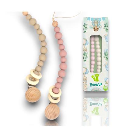BOOWUP ENJOY GROWING Baby Dummy Clips Boys Girls Pacifier Soother Chain Silicone Holder BabyNewborn Dummy Soother Clips (Yellow&Coral)