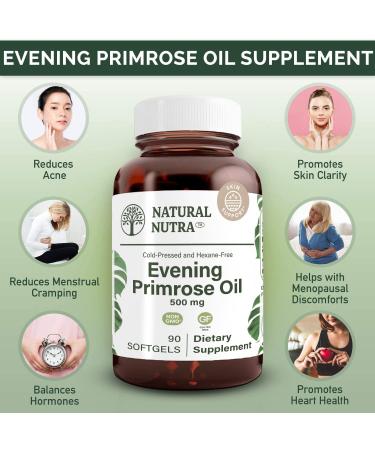 Natural Nutra Evening Primrose Oil Supplement 500mg - 90 Softgels, Reduce Acne, Support Nerve and Heart Health, Promote Skin Clarity - 90 Count - Buy Online on GoSupps.com