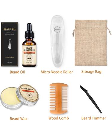 Beard Growth Kit for Men - Beard Roller, Growth Oil, Balm, Comb, Scissors - Birthday Father's Gift - Buy Online on GoSupps.com
