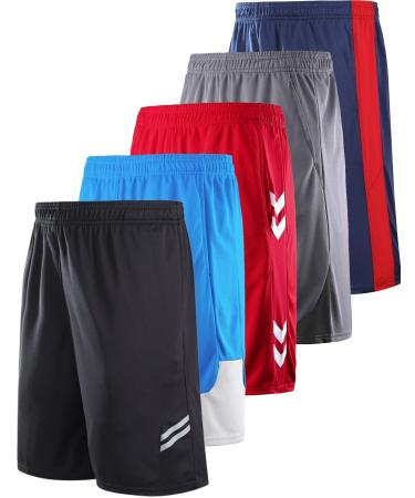 Liberty Imports 5 Pack Big Boys Youth Athletic Mesh Basketball Shorts with Pockets Quick Dry Activewear Edition 2 Large