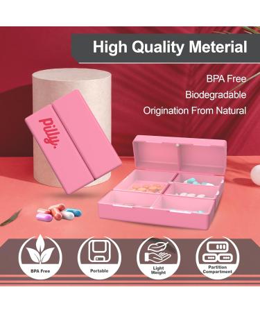 7 Compartments Travel Pill Case - Foldable Travel Organizer with Magnetic Button | Hot Pink Vitamin Supplement & Medicine Holder - PILLY - Buy Online on GoSupps.com