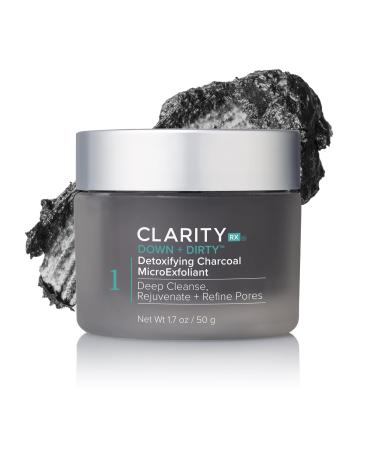 ClarityRx Down + Dirty Detoxifying Charcoal MicroExfoliant, Plant Based Exfoliating Scrub for Oily Skin, Paraben Free, Natural Skin Care (1.7 oz)