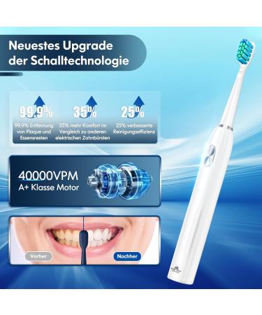 Dada-Tech Electric Toothbrush for Adults & Children - 90% Rounded Bristles 5 Modes 9 Heads Integrated Timer - Ultrasound Oral Care (White with Silver Button) - Buy Online on GoSupps.com