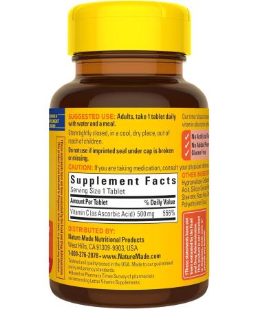 Nature Made Vitamin C 500mg with Rose Hips | Immune Support Dietary Supplement | 60 Time Release Tablets | 60 Day Supply - Buy Online on GoSupps.com