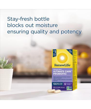 Renew Life Probiotics Ultimate Flora Ultimate Care Probiotic Helps manage antibiotic-associated diarrhea 100 Billion Active Cultures 30 Vegetarian capsules - Buy Online on GoSupps.com