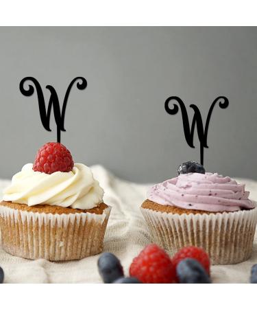 Letter W Cupcake Toppers Monogram Initial Last Name Botanical Wreath Funny For Wedding Engagement Party Decorations Reusable Personalized 26Letters Engagement Gifts 6PCS Style-8