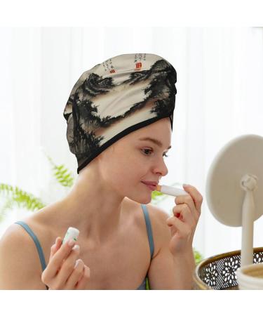 Buy Chinese Painting Coral Velvet Dry Hair Cap with Buttons Anti-Frizz for Curly Long & Thick Hair Black - Buy Online on GoSupps.com