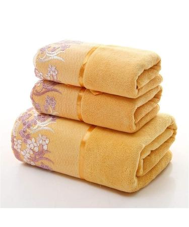 DLRBWAN Bathroom Towels, Lace Edge Embroidery Bath Towel Set, Super Absorbent Fiber Bathroom Bath Towel, Towel, 3 Pieces/Set (Color : Yellow, Size : 3 Piece Set)