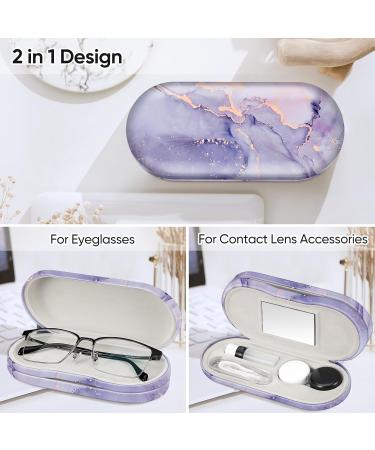 Fintie Hardcase Glasses Case & Contact Lens Container - Double-Sided Travel Set with Mirror - Purple Marble Design - Buy Online on GoSupps.com