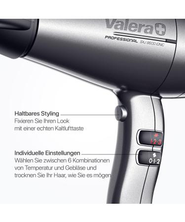 Valera Swiss Silent Jet 8600 Professional Hair Dryer - 2400W AC Motor 3 Heat Settings Ion Generator Platinum Colors - Buy Internationally - Buy Online on GoSupps.com