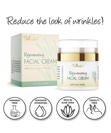 Deluvia Face Moisturizer Cream - Organic Aloe Vera Coconut Oil Vitamin C & E | Rejuvenating Daily Lotion for Dry & Sensitive Skin - Buy Online on GoSupps.com