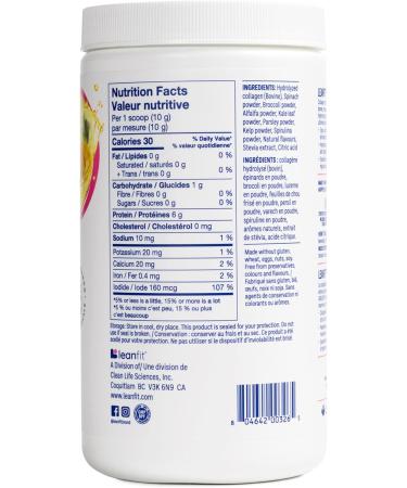 LEANFIT COLLAGEN & GREENS Tropical Mango - 7g Grass-Fed Bovine Collagen (Type I III) + 2 Seaweeds + 5 Leafy Greens Per Serving - 25 Servings 257g Tub - Buy Online on GoSupps.com