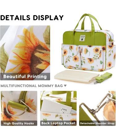 SONARIN Large Capacity Waterproof Baby Changing Tote Bag - Stylish Portable Diaper Bag with Shoulder Strap & Changing Mat, Sunflower Design - Buy Online on GoSupps.com