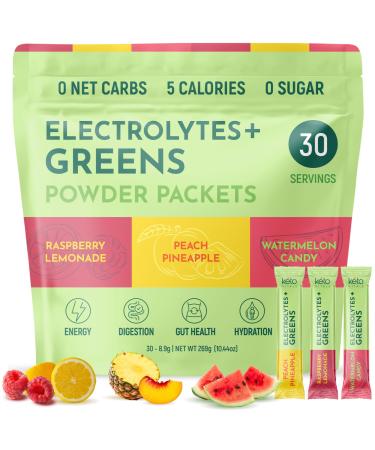 Keto Vitals Keto Electrolytes Plus Greens Superfood Powder Packets - 30 Servings Super Greens Powder Packets with Sugar Free Electrolytes for Hydration Gut Health & Digestion - Green Drink Mix Greens+Electrolytes 30 Servin