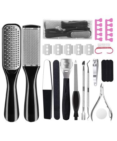 Synchain Professional Pedicure Kit, 22 in 1 Stainless Steel Manicure Foot File Scraper for Dead Skin, Foot Calluses Remover Nail Toenail Clipper Foot Care Kit for Women Men Salon Home Black