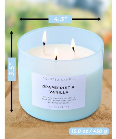 Grapefruit Vanilla 3 Wick Scented Candle | Aromatherapy Stress Relief | Natural Soy Candle | 15.8 oz Spa Freshness | Highly Scented Candle for Home & Relaxation - Buy Online on GoSupps.com