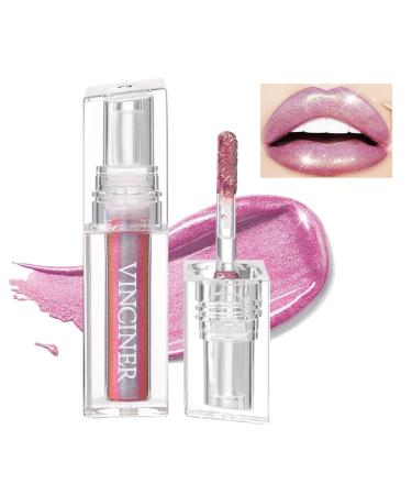 Pink Glitter Lipstick Diamond Metallic Shimmering Liquid Lipstick High Shiny Lip Gloss Long Lasting Smudge-Proof Transfer-Proof Sparkle Glitter Lipstick & Eyeshadow Aurora Glossy Lip Gloss Makeup(06#)