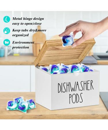 Anwelynd Rustic Wooden Dishwasher Pod Container Dishwasher Tablet Container for Kitchen Decor and Accessories Wood Laundry Detergent Pods Holder with Lid Laundry Detergent Storage Square White & Brown - Buy Online on GoSupps.com