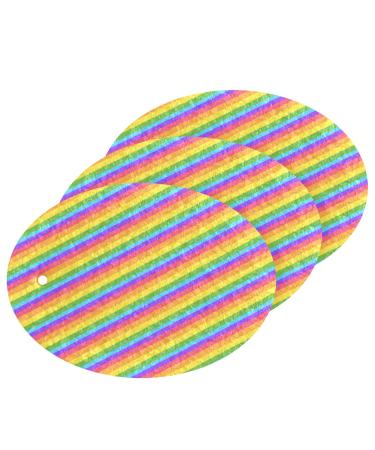 3-Pack Cleaning Kitchen Sponges Oval Bright Rainbow Stripes Kitchen Cellulose Dishwashing Wood Pulp Cotton