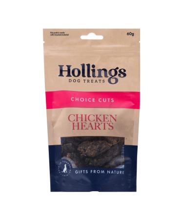 Hollings Chicken Hearts Dog Treats 100% Natural Air Dried Treats for Adult Dogs Grain Free & High in Protein (60g) 60 g (Pack of 1)