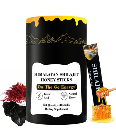 UUNZ Himalayan Pure Nutritious Shilajit Honey Sticks Gold- Saffron Honey - 75% Fulvic Acid 85+ Trace Minerals - for Men Women - 30 Sticks