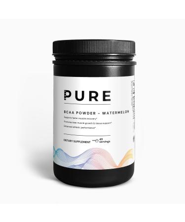 PURE LIFE BCAA Powder Watermelon Flavor | 45 Servings | Clean BCAA Supplement with Glutamine for Muscle Recovery & Energy | Natural Workout Support for Men & Women