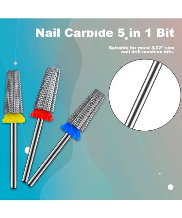 3Pcs Carbide 5 in 1 Nail Drill Bit Set - Left and Right Handed Use - XF F M C 3/32 Brocas Para Drill Nails for Acrylic Gel - Fast Sliver Removal - Buy Online on GoSupps.com