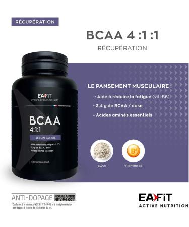 EAFIT BCAA 4.1.1 - 120 Capsules for Muscle Building | Quick Absorption Amino Acids & Digestive Enzymes | High Amino Complex - Anti-Doping Certified | Shop Internationally - Buy Online on GoSupps.com