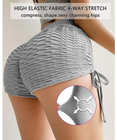 BURUNST High Waist Butt Lifting Yoga Shorts | Ruched Running Booty Shorts - Grey, Small - Buy Online on GoSupps.com