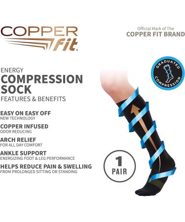 Copper Fit Energy Knee High Compression Socks - Black 4XL-5XL | Unisex Easy-On/Easy-Off | Comfort and Support - Buy Online on GoSupps.com