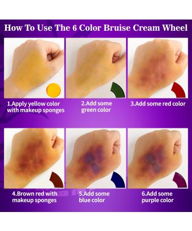 Wound Bruise SFX Halloween Makeup Kit - 6 Color Oil Based Face Paint Edible Fake Blood Dark Coagulated Scar Gel 7 Sponges for Stage & Cosplay - Buy Online on GoSupps.com